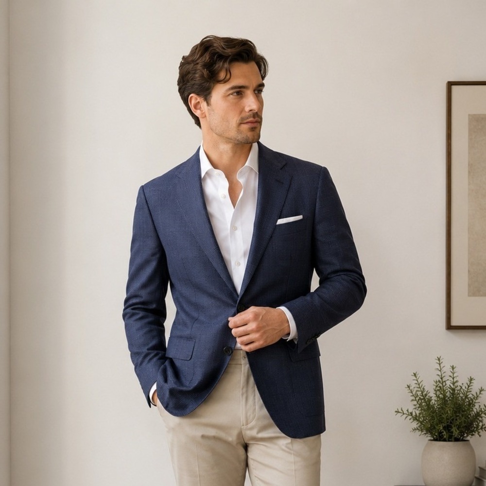 Suitsupply Sport Coat Mens 40R Navy Havana Flap Drago Super 130s Wool Blazer